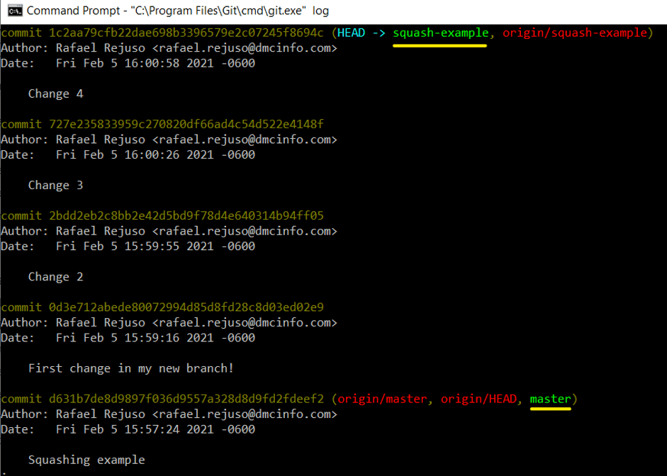 Git squashing four commits into one