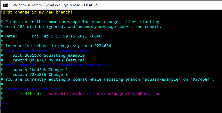The rewrite commit message screen where you can edit