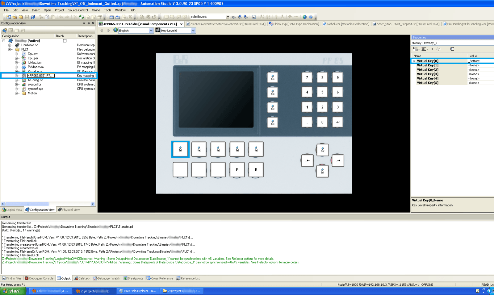 Map the physical keys for your buttons in B&R Automation Studio.