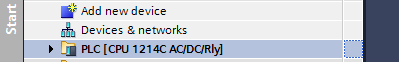 Screenshot of selecting PLC in project tree
