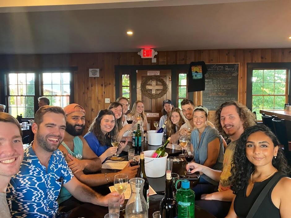A group of people having dinner at a restaurant