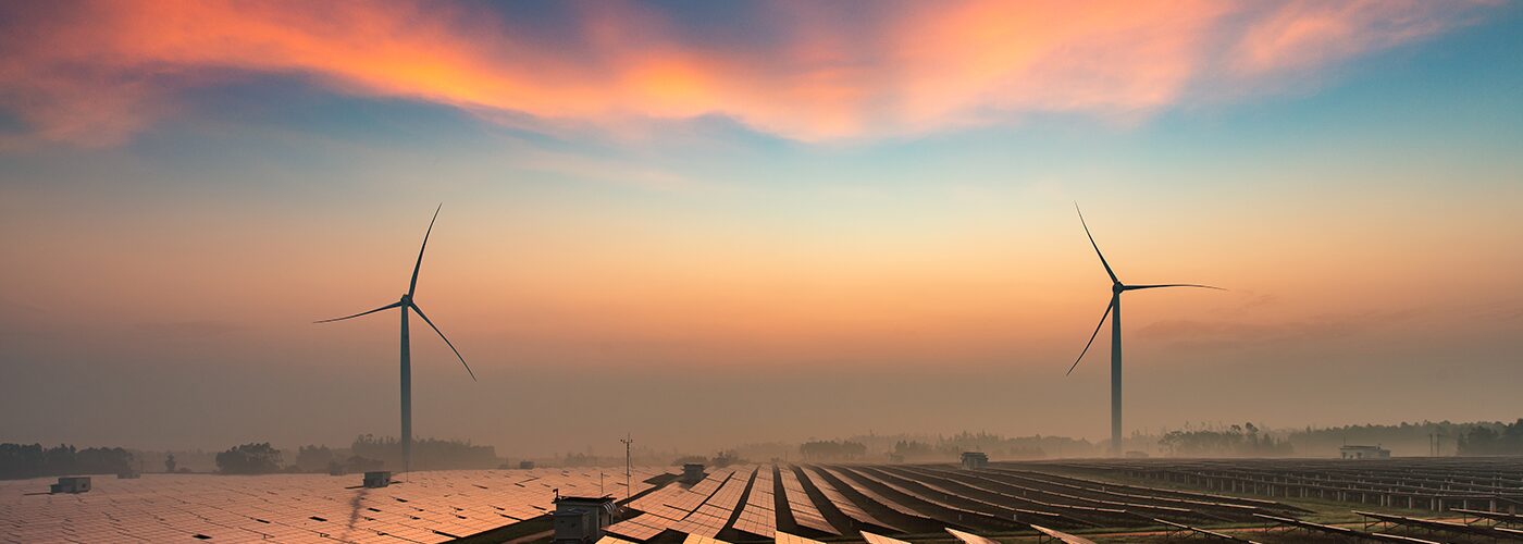 solar panels and wind farms